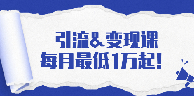 引流&变现课：分享一整套流量方法以及各个渠道收入，每月最低1万起！