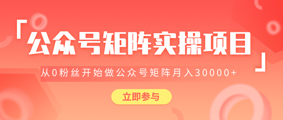 价值2580元公众号矩阵实操项目，从0粉丝开始做赚钱的公众号矩阵，月入3000+