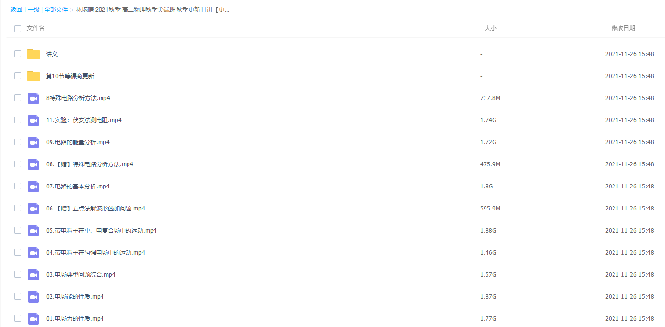 林琬晴2021秋季高二物理秋季尖端班更新11讲