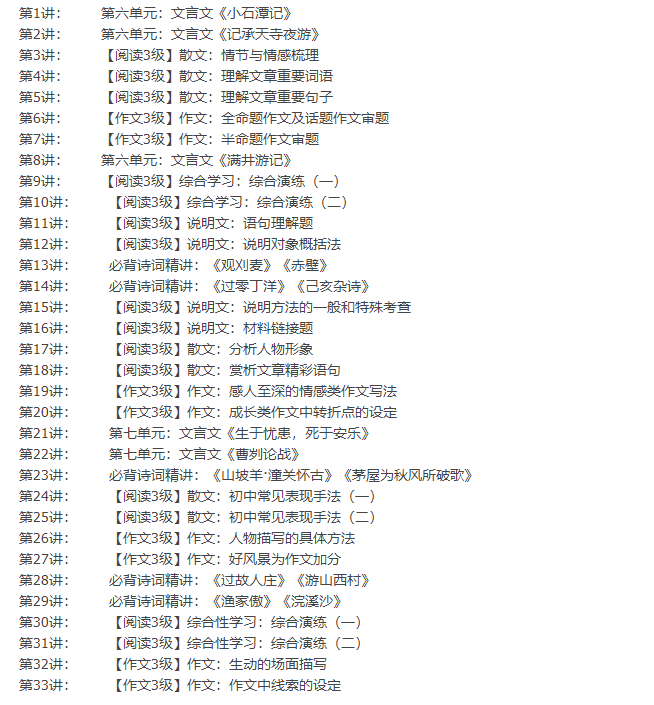 初二新生语文半年卡目标满分班（语文版王帆33讲）