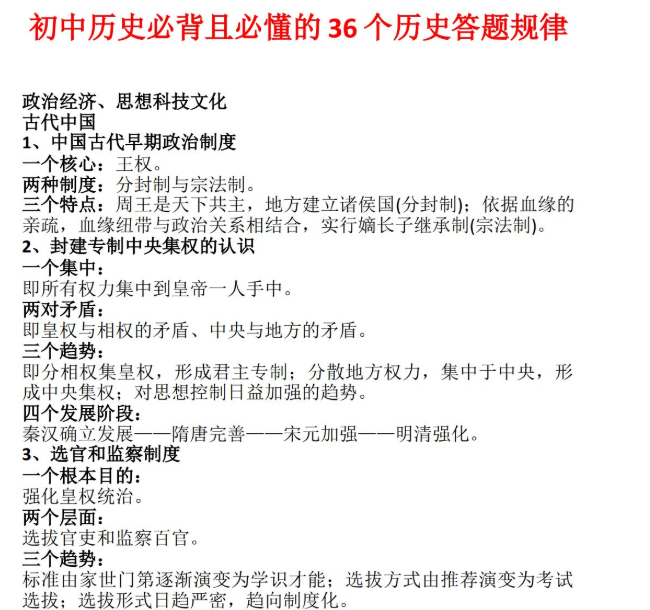 初中历史必背且必懂的36个历史答题规律（doc文档）