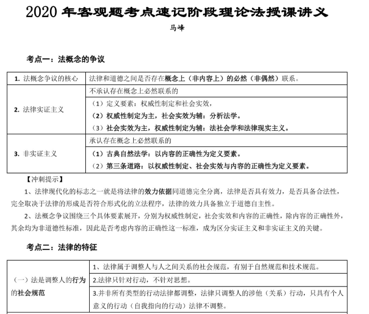 司法考试2020众合法考马峰理论法冲刺押题专题