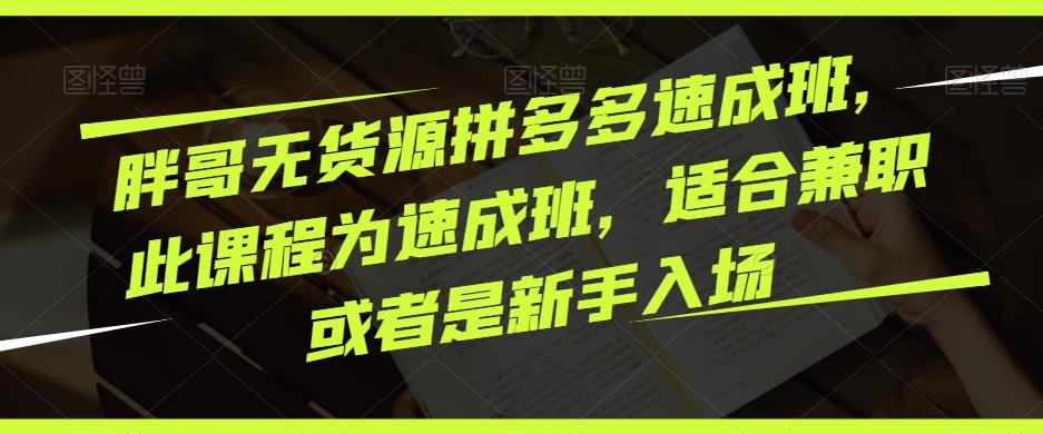 胖哥无货源拼多多速成班，此课程为速成班，适合兼职或者是新手入场