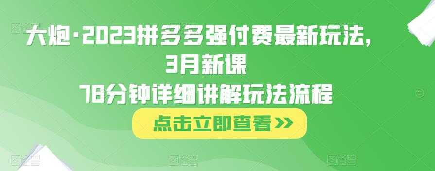 大炮·2023拼多多强付费最新玩法，3月新课​78分钟详细讲解玩法流程